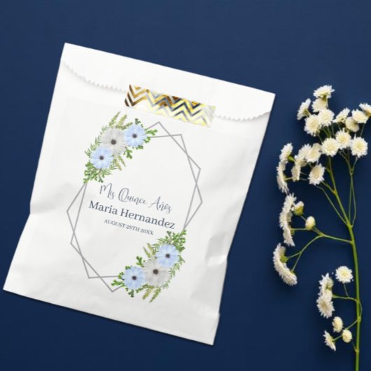 Rustic Light Blue and White Floral Quinceañera  フェイバーバッグ