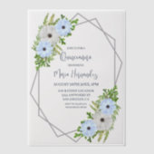 Rustic Light Blue and White Floral Quinceañera ベラム紙招待状 (正面)