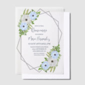 Rustic Light Blue and White Floral Quinceañera ベラム紙招待状 (オフセット)