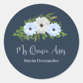 Rustic Light Blue and White Floral Quinceañera ラウンドシール (正面)