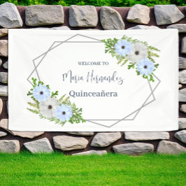Rustic Light Blue and White Floral Quinceañera  横断幕