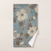 Rustic Light Blue Cocoa Brown Floral Print バスタオルセット (ハンドタオル)