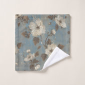 Rustic Light Blue Cocoa Brown Floral Print バスタオルセット (ウォッシュタオル)