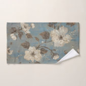 Rustic Light Blue Cocoa Brown Floral Print バスタオルセット (ハンドタオル)