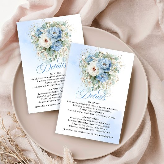 Rustic Light Blue Floral Greenery Details Card エンクロージャーカード