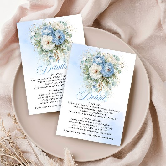 Rustic Light Blue Floral Greenery Wedding Details  エンクロージャーカード