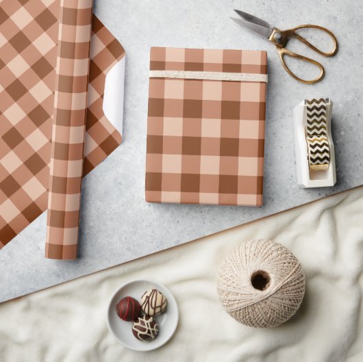 Rustic Light Brown Gingham Plaid Pattern ラッピングペーパー (クラフト)