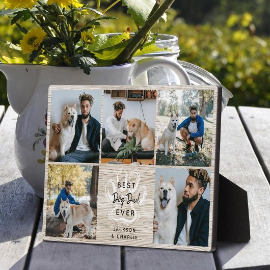 Rustic Light Wood Best Dog Dad Ever Photo Collage フォトプラーク
