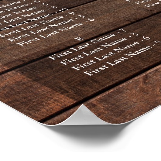 Rustic Lights Alphabetical Wedding Seating Chart ポスター (角)