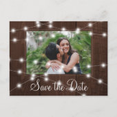 Rustic lights country barn wedding save the date 案内ポストカード (正面)