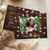 Rustic lights country barn wedding save the date 案内ポストカード