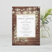 Rustic Lights Greenery QRコード フォト ブライダルシャワー 招待状 (スタンド正面)