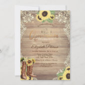 Rustic Lights,Lace,Boots Sunflowers Quinceañera 招待状 (正面)