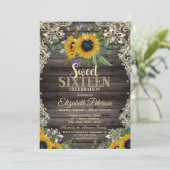Rustic Lights,Lace Sunflowers Dark Wood Sweet 16  招待状 (スタンド正面)
