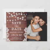 Rustic Lights LGBTQ Photo Save the Date Card マグネット招待状 (正面)