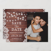 Rustic Lights Photo LGBTQ Save The Date Card セーブザデート (正面/裏面)