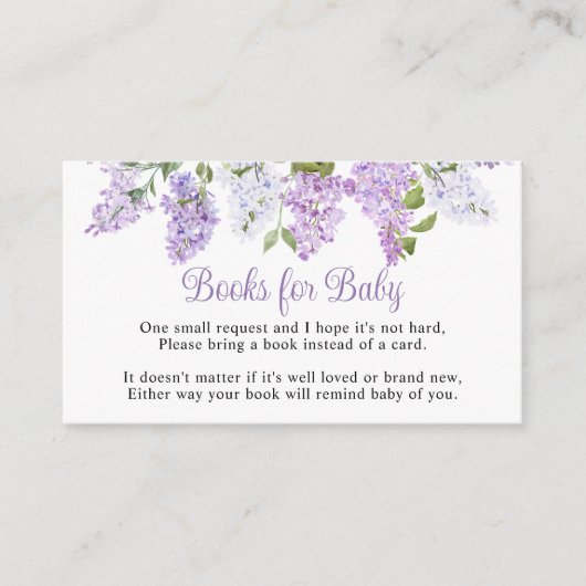 Rustic Lilac Flowers Baby Shower Book for Baby エンクロージャーカード (正面)