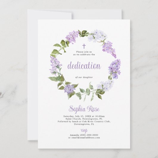 Rustic Lilac Flowers Dedication Invitation 招待状 (正面)