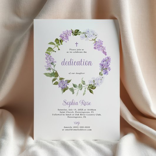 Rustic Lilac Flowers Dedication Invitation 招待状