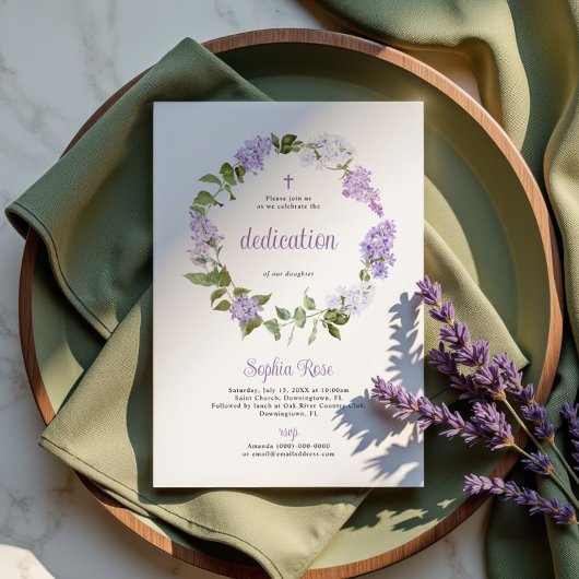 Rustic Lilac Flowers Dedication Invitation 招待状