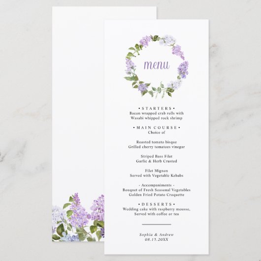 Rustic Lilac Flowers Wedding Menu メニュー (正面/裏面)