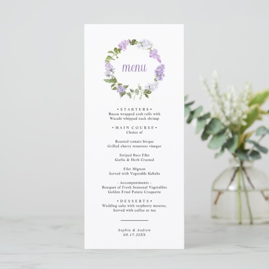 Rustic Lilac Flowers Wedding Menu メニュー (スタンド正面)