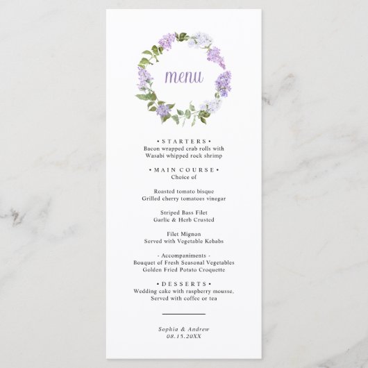 Rustic Lilac Flowers Wedding Menu メニュー (正面)