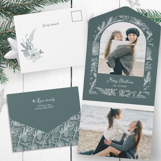 Rustic Line Drawn Christmas Botanical Arch 1-Photo オールインワン招待状