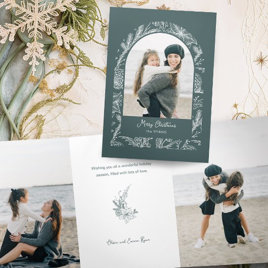 Rustic Line Drawn Christmas Botanical Arch 1-Photo 三つ折りクリスマスカード