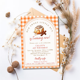 Rustic Little Bun Cinnamon Roll 1st Birthday Party 招待状