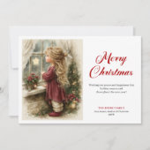 Rustic little girl awaiting Santa printable Xmas シーズンカード (正面)