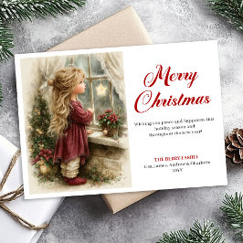 Rustic little girl awaiting Santa printable Xmas シーズンカード