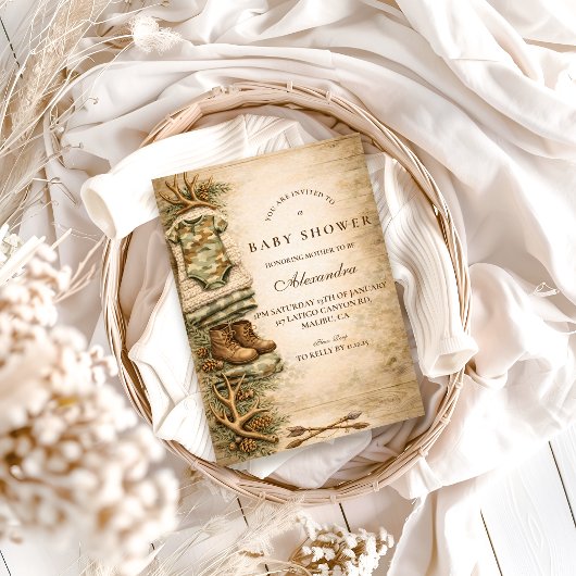 Rustic Little Hunter Woodland Baby Shower 招待状