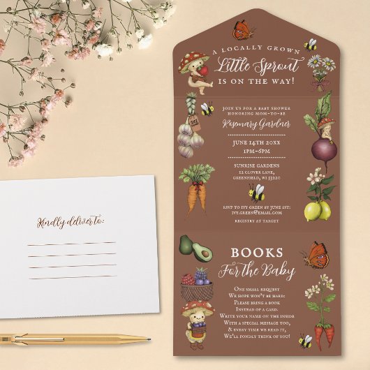 Rustic Little Sprout Baby Shower and Book Request オールインワン招待状