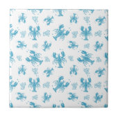 Rustic Lobster Nautical Block Print Pattern タイル (正面)