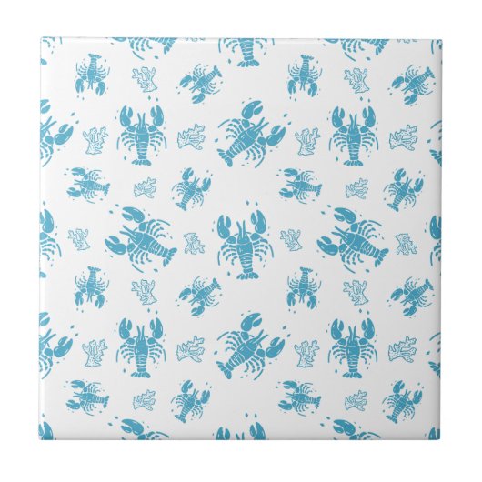 Rustic Lobster Nautical Block Print Pattern タイル (正面)