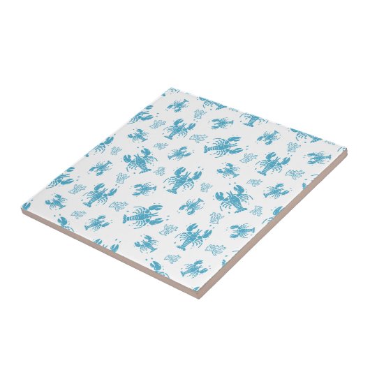 Rustic Lobster Nautical Block Print Pattern タイル (側面)