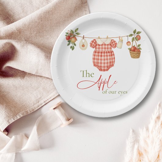 Rustic Locally Grown Clothesline Apple Baby Shower ペーパープレート