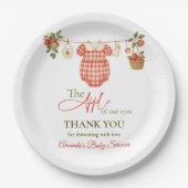 Rustic Locally Grown Clothesline Apple Baby Shower ペーパープレート (正面)