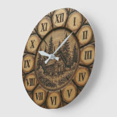 Rustic Log Cabin Wall Clock | Wood-Look Forest ラージ壁時計 (傾斜)