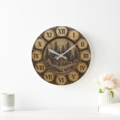 Rustic Log Cabin Wall Clock | Wood-Look Forest ラージ壁時計 (ホーム)
