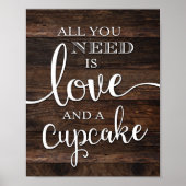 Rustic LOVE AND A CUPCAKE Sign Print ポスター (正面)