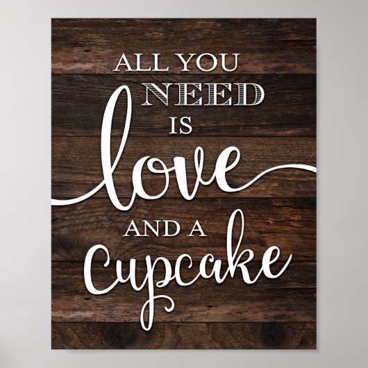 Rustic LOVE AND A CUPCAKE Sign Print ポスター (正面)