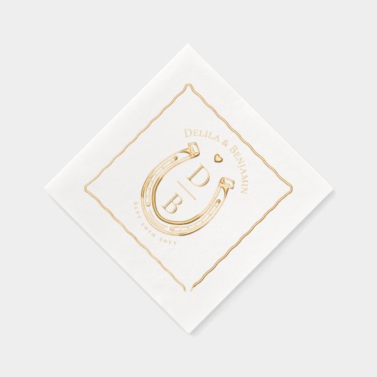 Rustic Love Western Horseshoe Monogram Wedding 箔ナプキン (右)