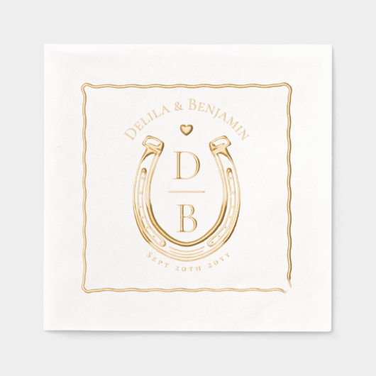 Rustic Love Western Horseshoe Monogram Wedding 箔ナプキン (正面)