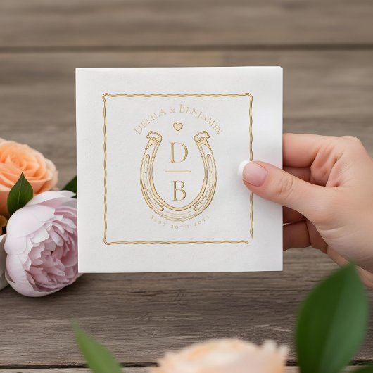 Rustic Love Western Horseshoe Monogram Wedding 箔ナプキン