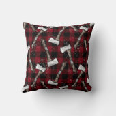 Rustic Lumberjack Axes on Buffalo Plaid クッション (裏面)