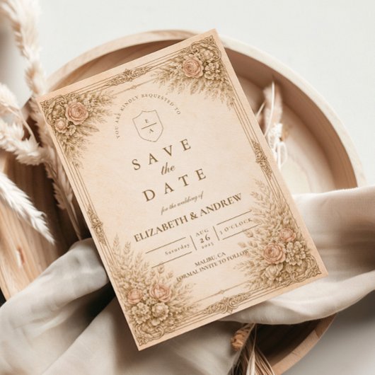 Rustic Luxury Botanical Floral Wedding セーブザデート