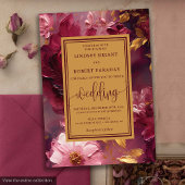 Rustic Luxury Burgundy Gold Floral Wedding Invites 招待状