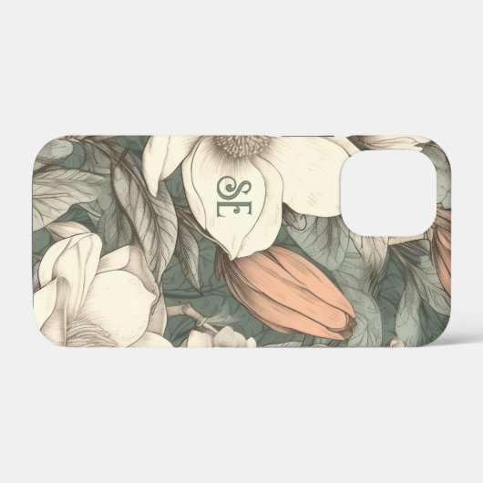 Rustic Magnolias Painted Initials Floral Botanical Case-Mate iPhoneケース (裏面 (横))